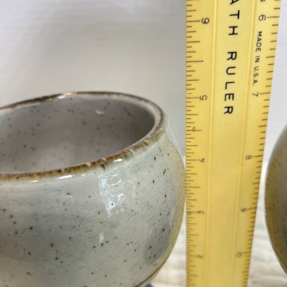 Handmade Pottery Goblets With Speckled Glaze & Blue Base Set Of 2 Rustic Stonewa - Picture 6 of 8